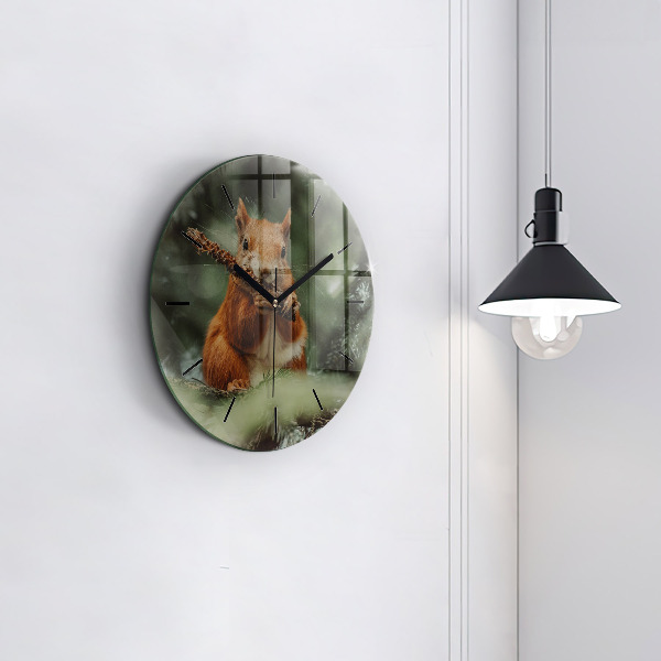 Round glass wall clock Squirrel and wild nature