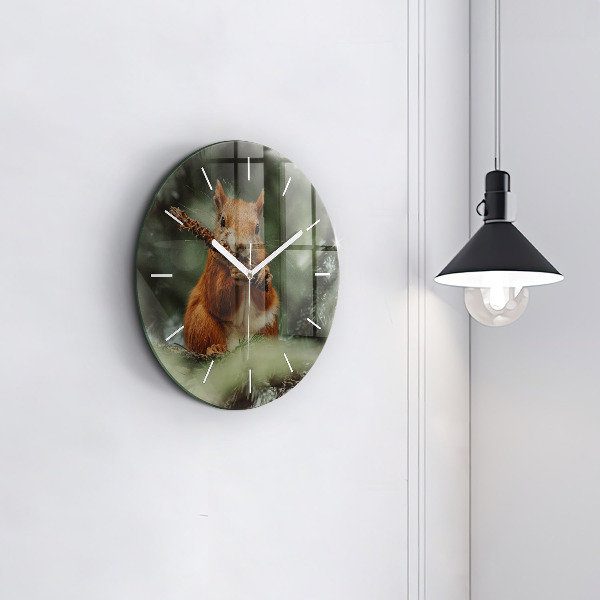 Round glass wall clock Squirrel and wild nature
