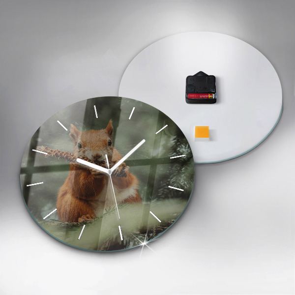 Round glass wall clock Squirrel and wild nature