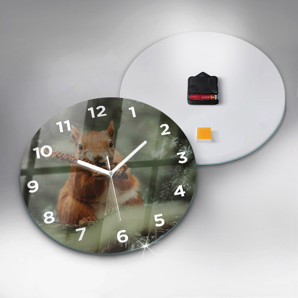 Round glass wall clock Squirrel and wild nature