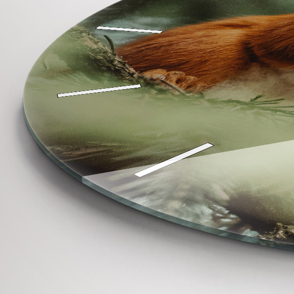 Round glass wall clock Squirrel and wild nature