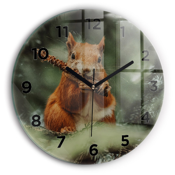 Round glass wall clock Squirrel and wild nature