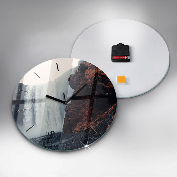 Round glass wall clock Waterfall Landscape Iceland