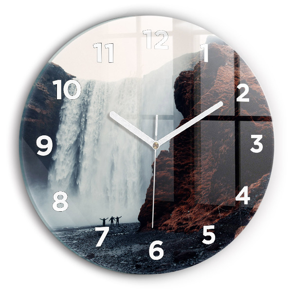 Round glass wall clock Waterfall Landscape Iceland