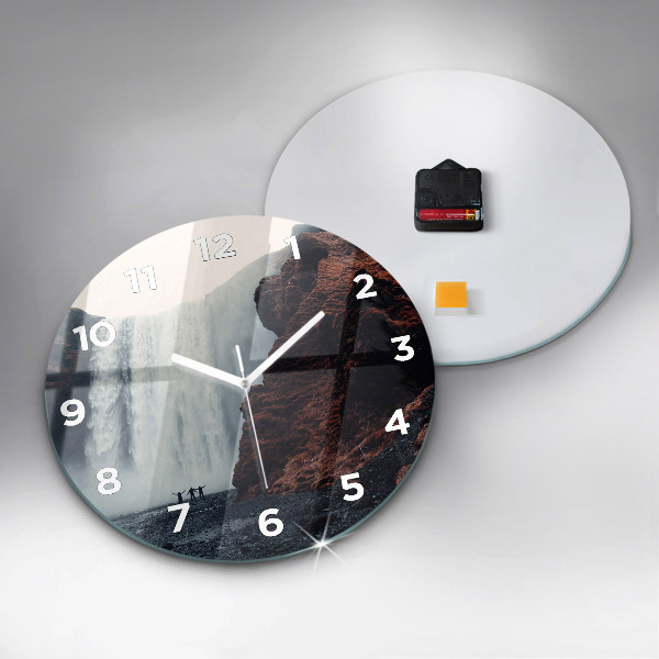 Round glass wall clock Waterfall Landscape Iceland