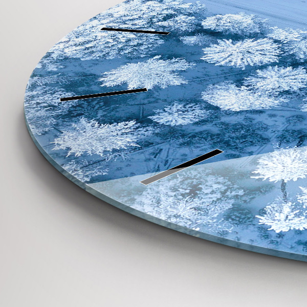 Round glass wall clock Forest in winter