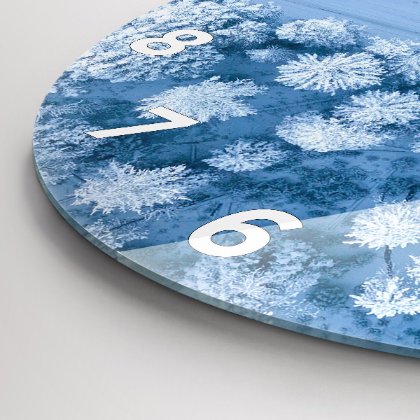 Round glass wall clock Forest in winter