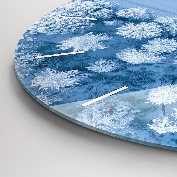 Round glass wall clock Forest in winter