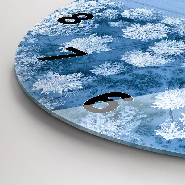 Round glass wall clock Forest in winter