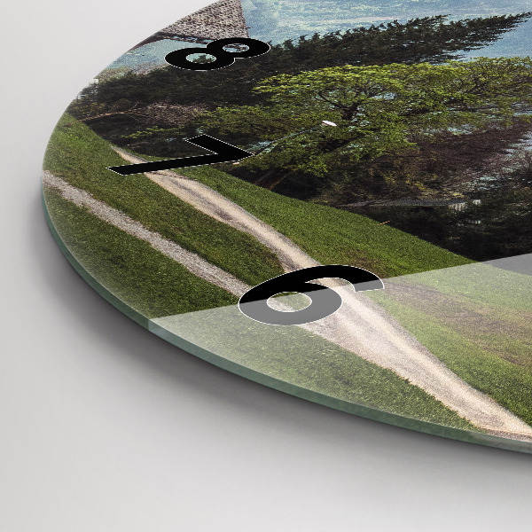 Round glass wall clock Mountain view