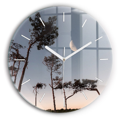 Round glass wall clock Crescent and trees