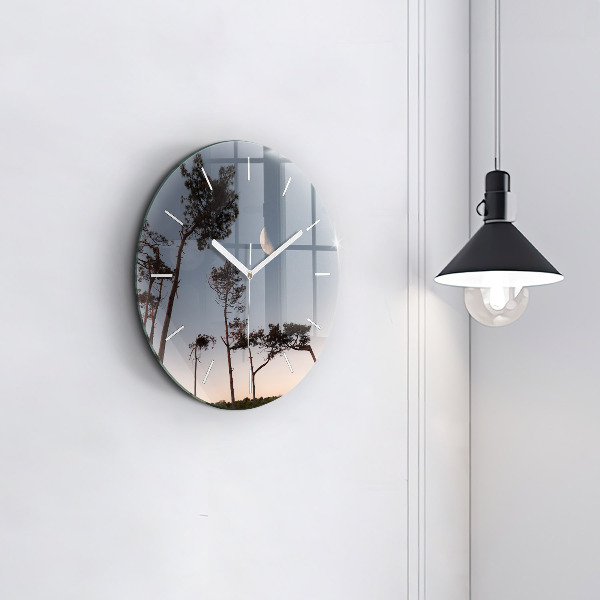Round glass wall clock Crescent and trees
