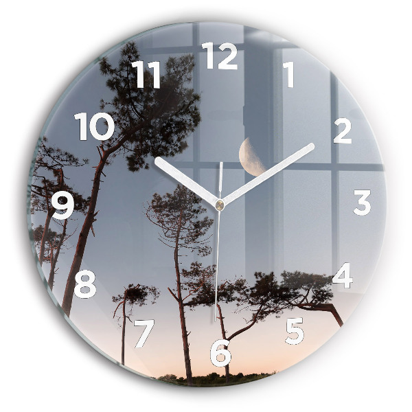 Round glass wall clock Crescent and trees