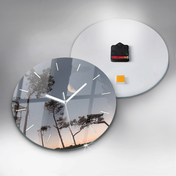 Round glass wall clock Crescent and trees