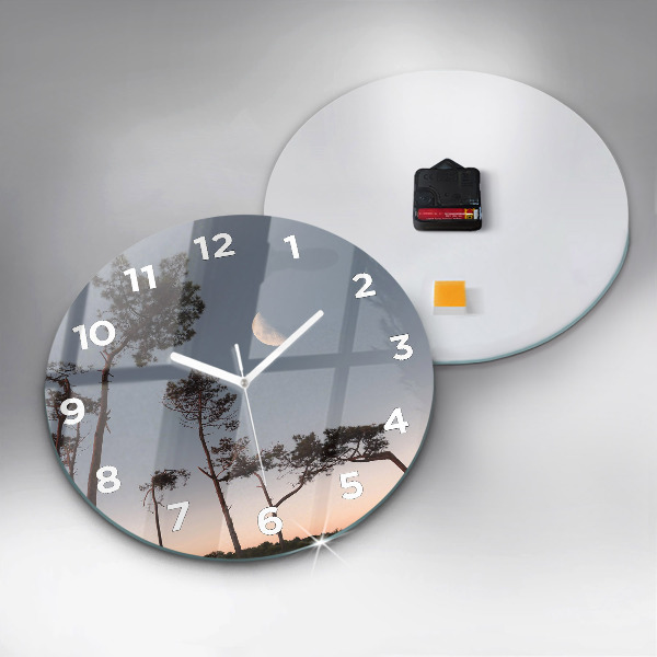 Round glass wall clock Crescent and trees