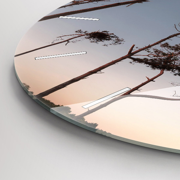 Round glass wall clock Crescent and trees