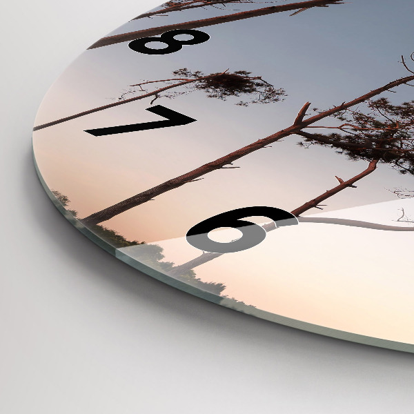 Round glass wall clock Crescent and trees