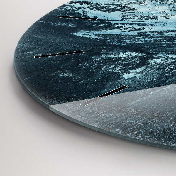 Round glass wall clock Mountain range in winter