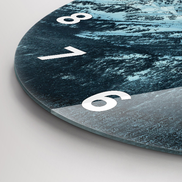 Round glass wall clock Mountain range in winter