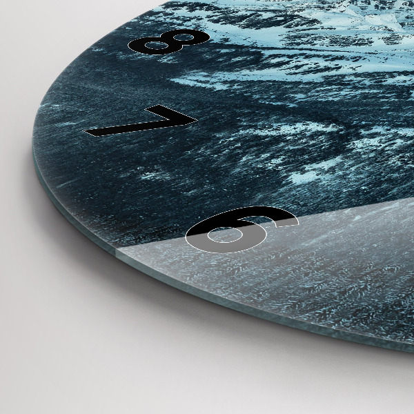 Round glass wall clock Mountain range in winter