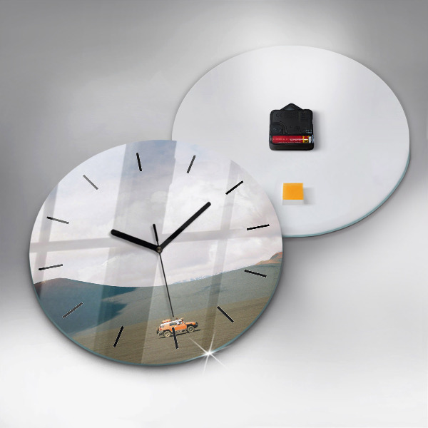 Round glass wall clock Vehicle in the Kamchatka desert