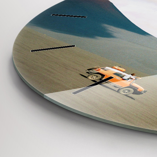 Round glass wall clock Vehicle in the Kamchatka desert