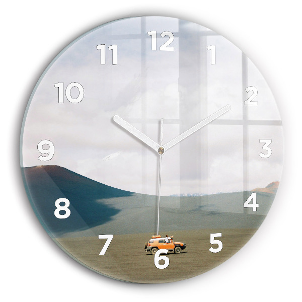 Round glass wall clock Vehicle in the Kamchatka desert