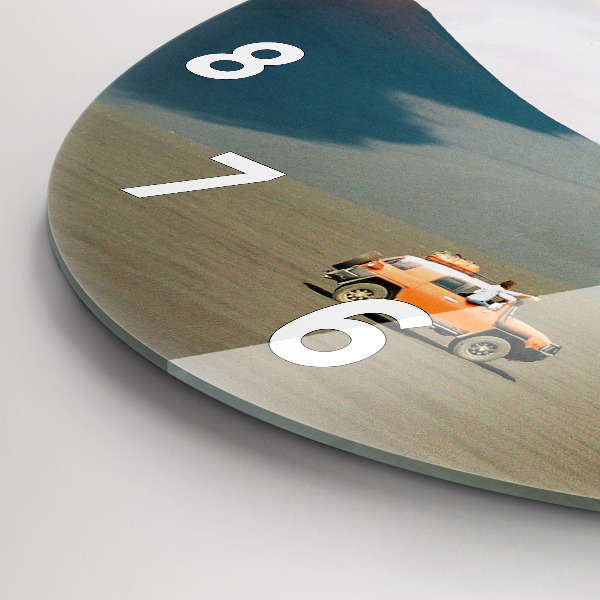 Round glass wall clock Vehicle in the Kamchatka desert