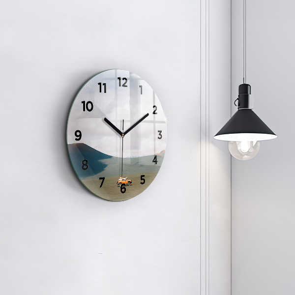 Round glass wall clock Vehicle in the Kamchatka desert