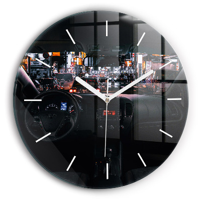 Round glass wall clock Car in Tokyo