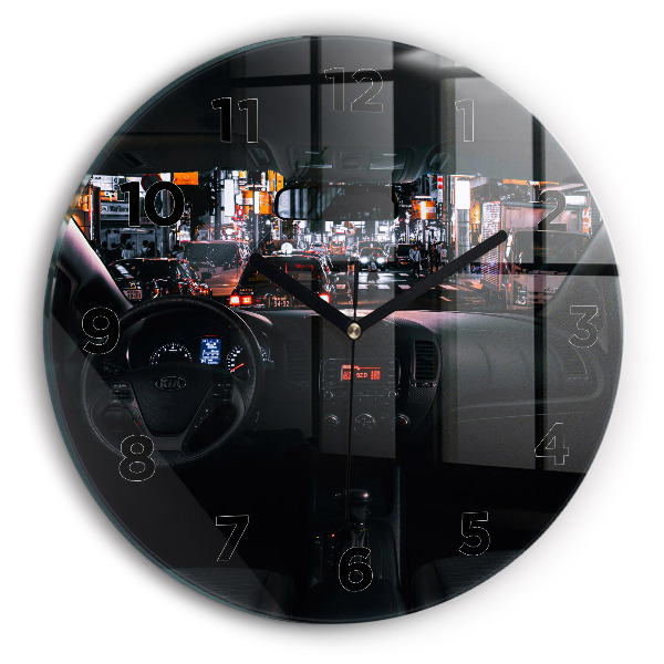 Round glass wall clock Car in Tokyo