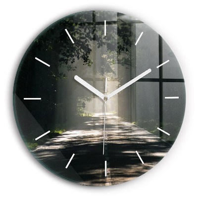 Round glass wall clock Forest road