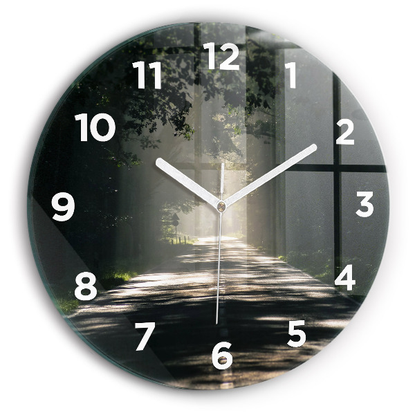 Round glass wall clock Forest road