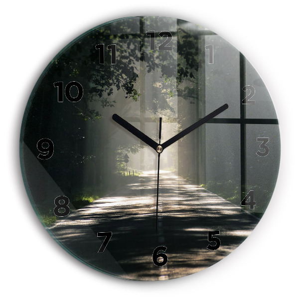 Round glass wall clock Forest road