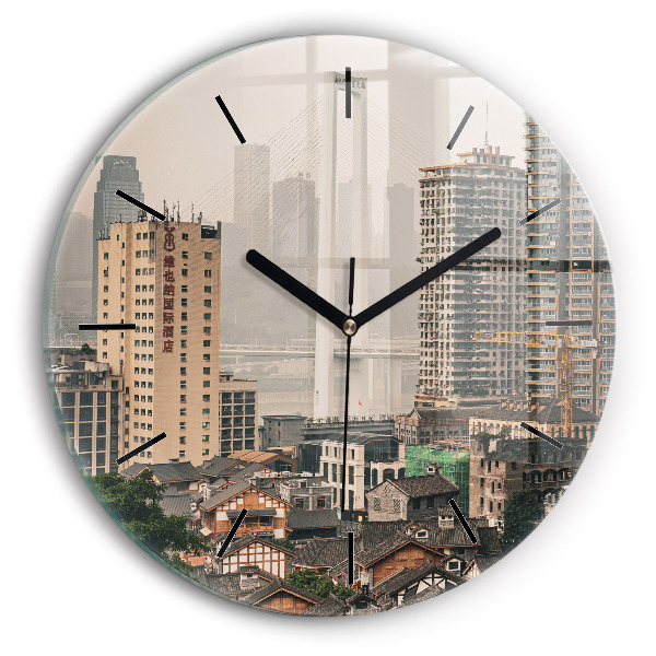 Round glass wall clock Chongqing Old Town