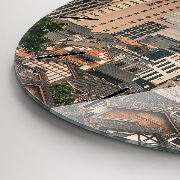 Round glass wall clock Chongqing Old Town