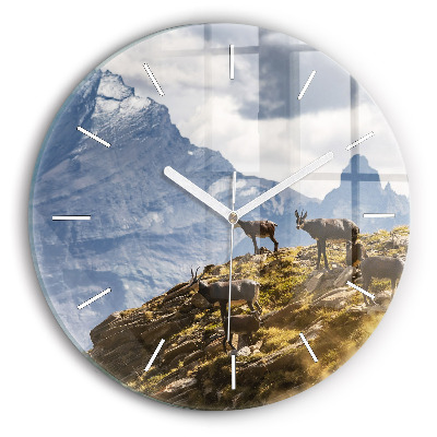 Round glass wall clock Goat in the Aosta Valley