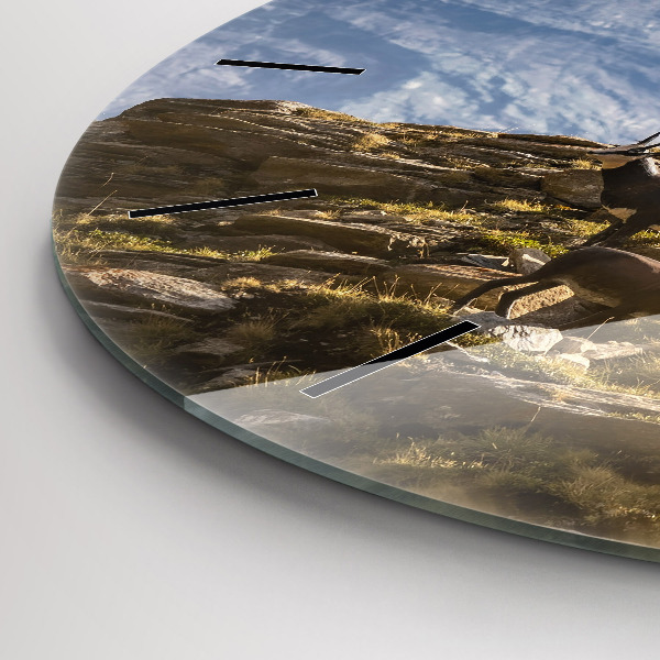 Round glass wall clock Goat in the Aosta Valley