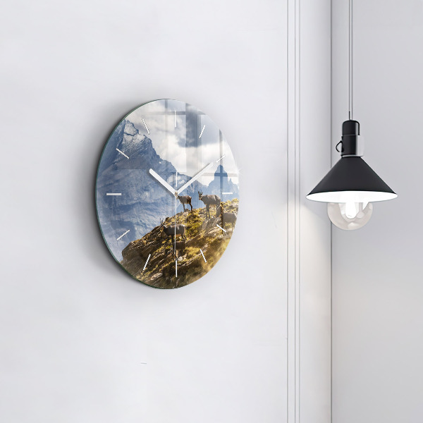 Round glass wall clock Goat in the Aosta Valley