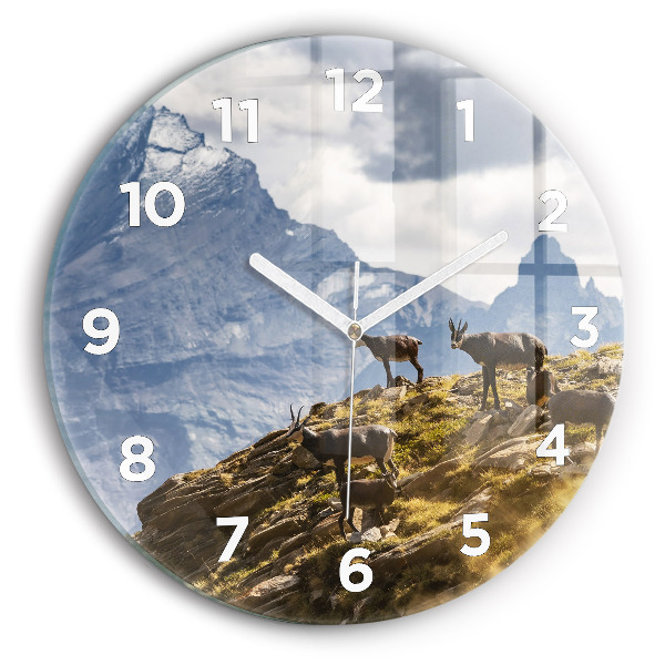 Round glass wall clock Goat in the Aosta Valley