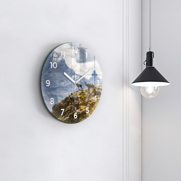 Round glass wall clock Goat in the Aosta Valley