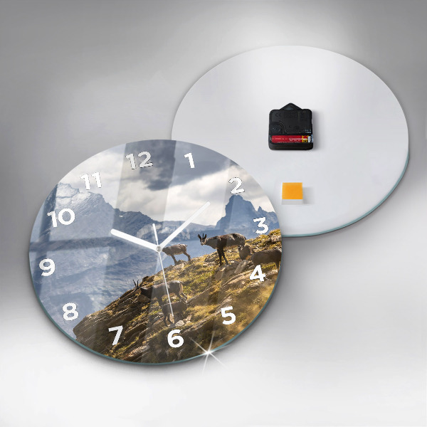 Round glass wall clock Goat in the Aosta Valley