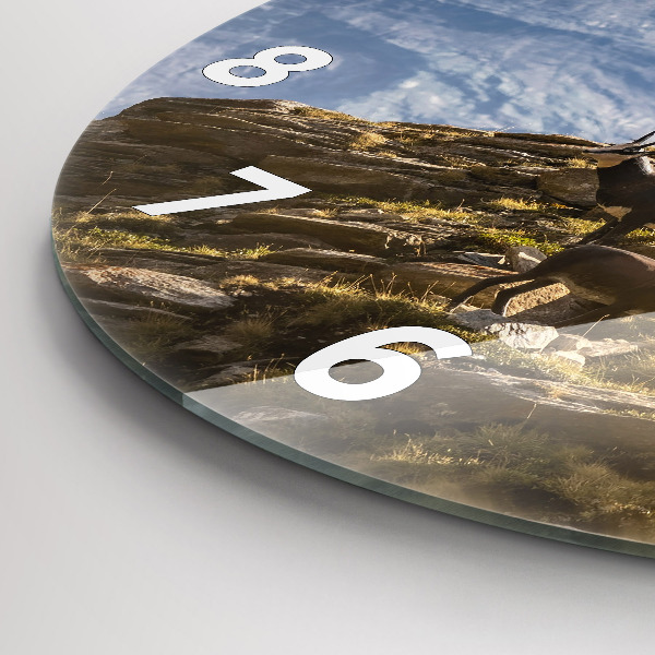 Round glass wall clock Goat in the Aosta Valley