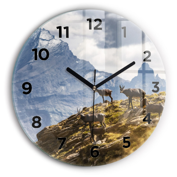 Round glass wall clock Goat in the Aosta Valley