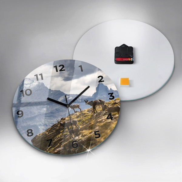 Round glass wall clock Goat in the Aosta Valley