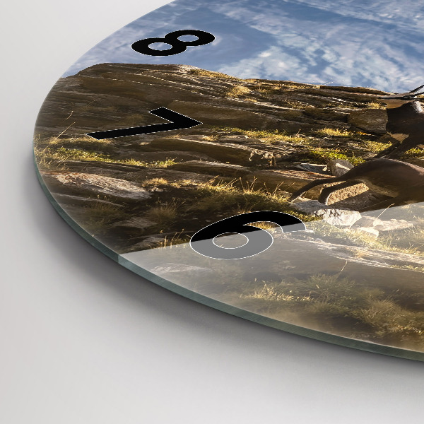 Round glass wall clock Goat in the Aosta Valley