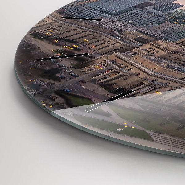 Round glass wall clock Panorama of Warsaw