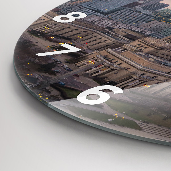 Round glass wall clock Panorama of Warsaw