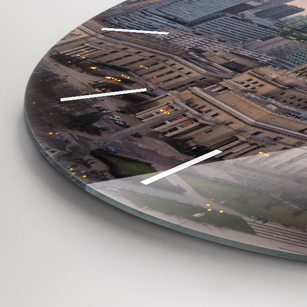 Round glass wall clock Panorama of Warsaw