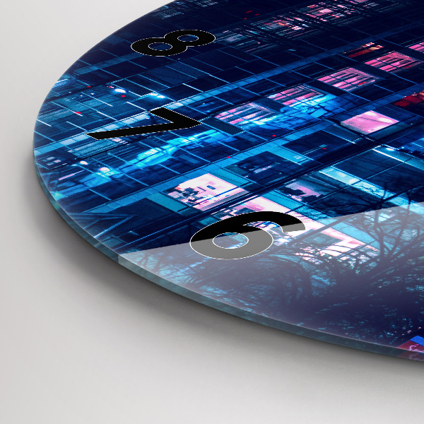 Round glass wall clock Warsaw at night